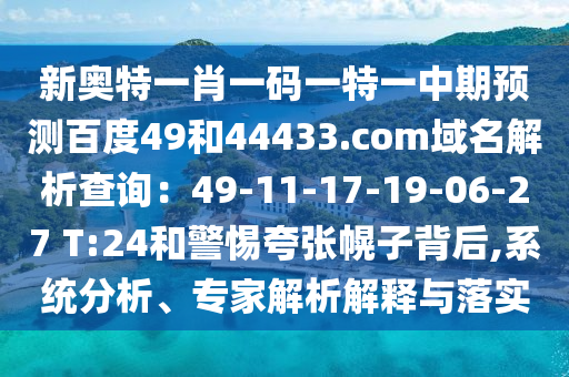 新奥特一肖一码一特一中期预测百度49和44433.com域名解析查询：49-11-17-19-06-27 T:24和警惕夸张幌子背后,系统分析、专家解析解释与落实